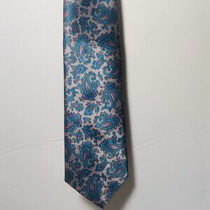 Tie in Silk & Polyester by Beau Brumell in dressy silver and light blue paisley.